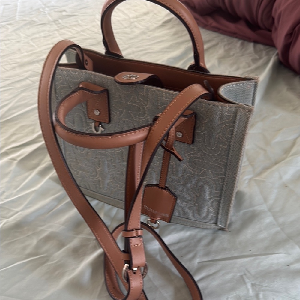 True Religion Tan and Gray Mini Bag